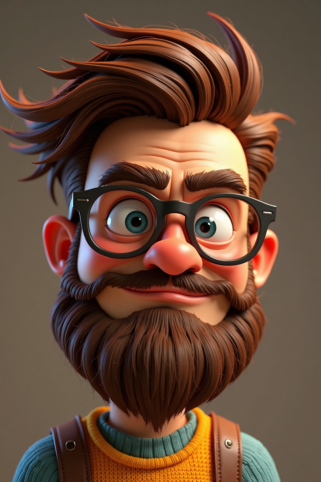 Pixar-Style 3d Handsome cartoon angry boy with beard with glasses on Tensor.Art