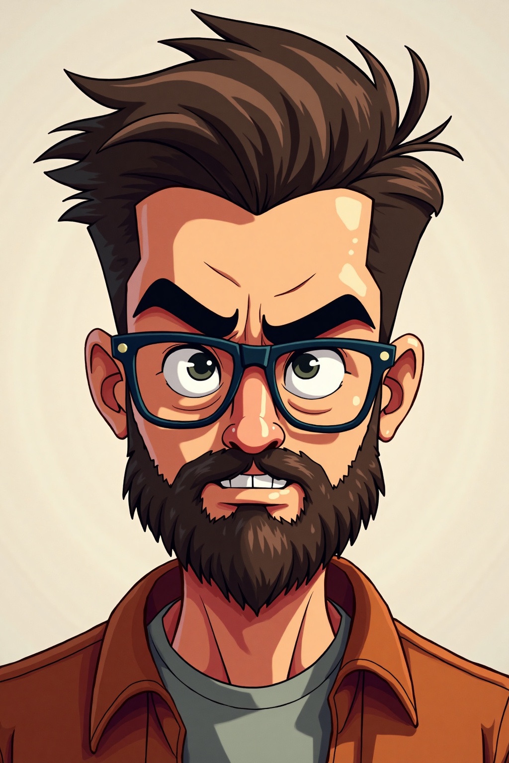 Handsome cartoon angry boy with beard with glasses on Tensor.Art