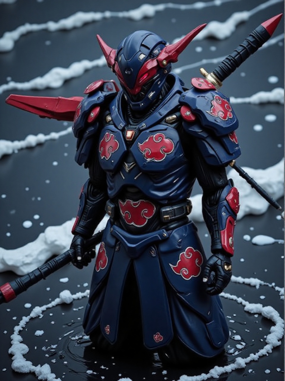 photorealistic of dark blue,  MECHA,  with blowing on Tensor.Art