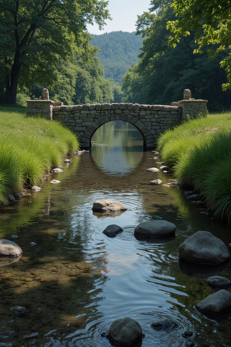 From one bank to the other I crossed the river,  Following on foot the bridge that spans it And mingles in the waters its...