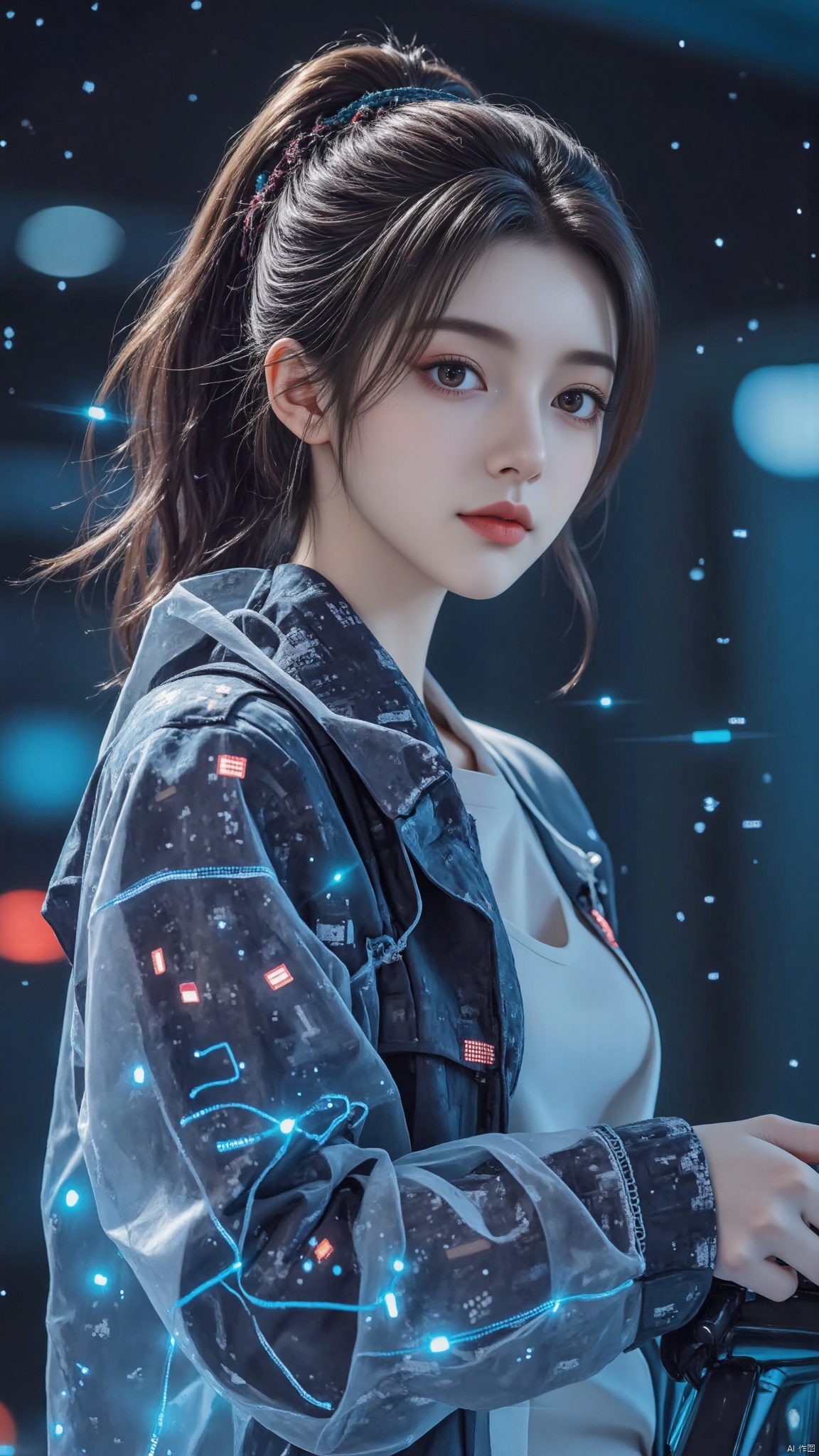 best_quality,masterpiece,(yoneyama mai:0.5),(WANKE:0.5),(noyu (noyu23386566):0.5),cute painting style,dark,1girl,[norza] and anmi and hsin,((translucent, tron, cyberpunk, infused with machine code, (glitch), hologram, ascii art)),double exposure,digital landscape,key visual,lucy \(cyberpunk\),sketch,