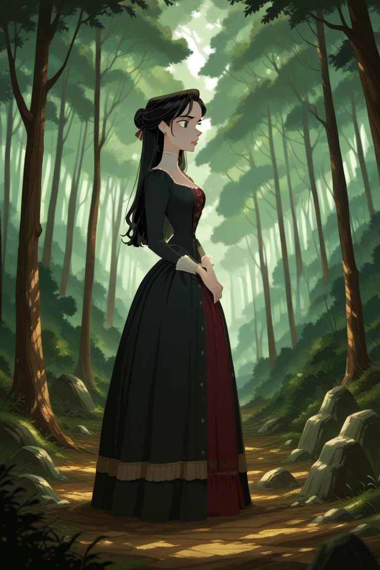 1girl,  long black hair,  Victorian dress on Tensor.Art