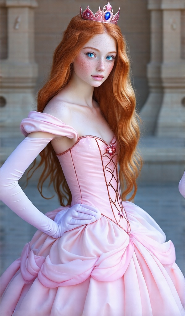 Beautiful girl with princess dress and long red hair on Tensor.Art