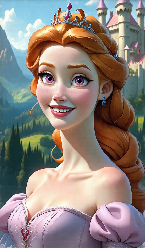 8k portrait of a beautiful princess with orange hair,  Wavy,  elegant on Tensor.Art