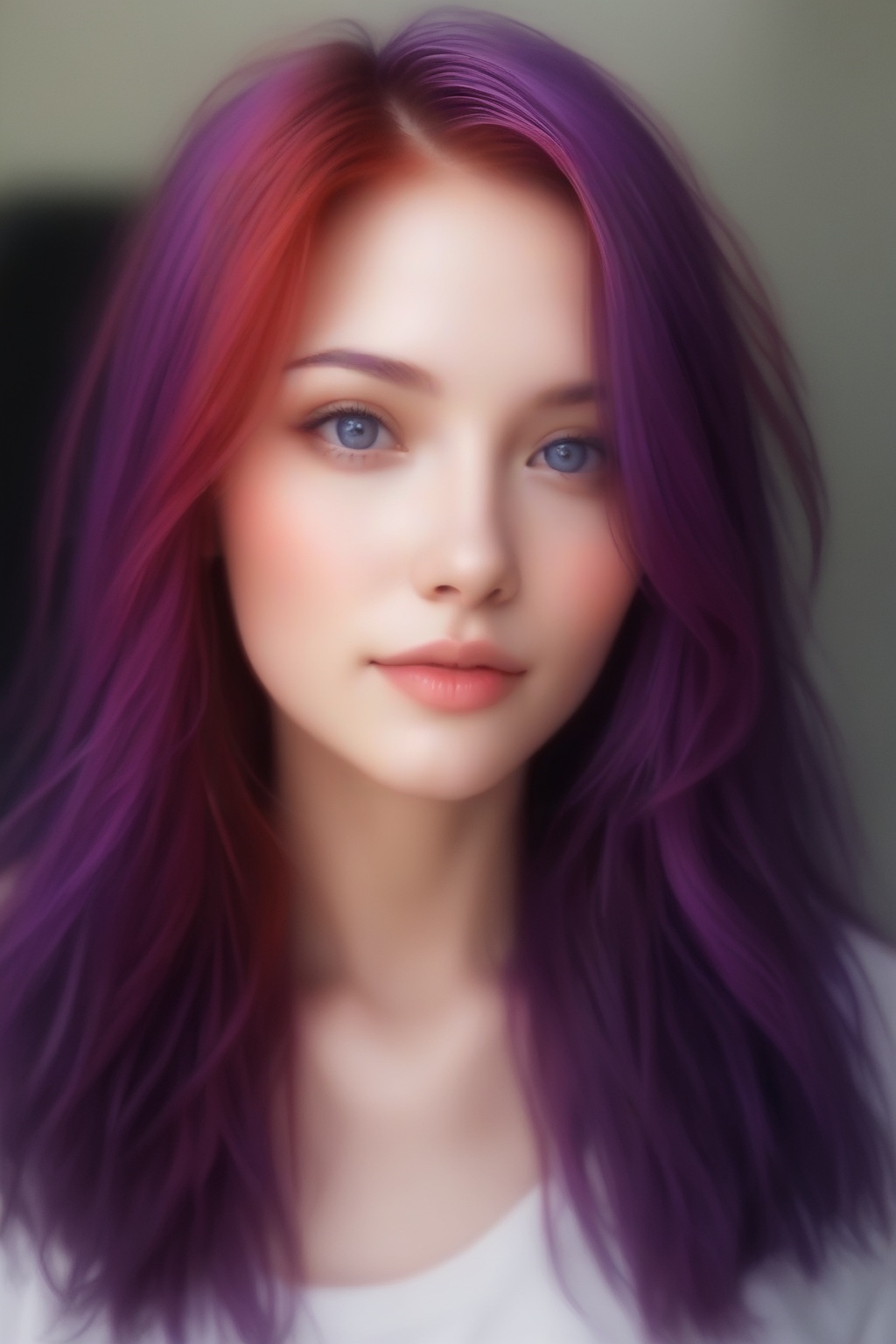 A woman of 3 with red and purple hair on Tensor.Art