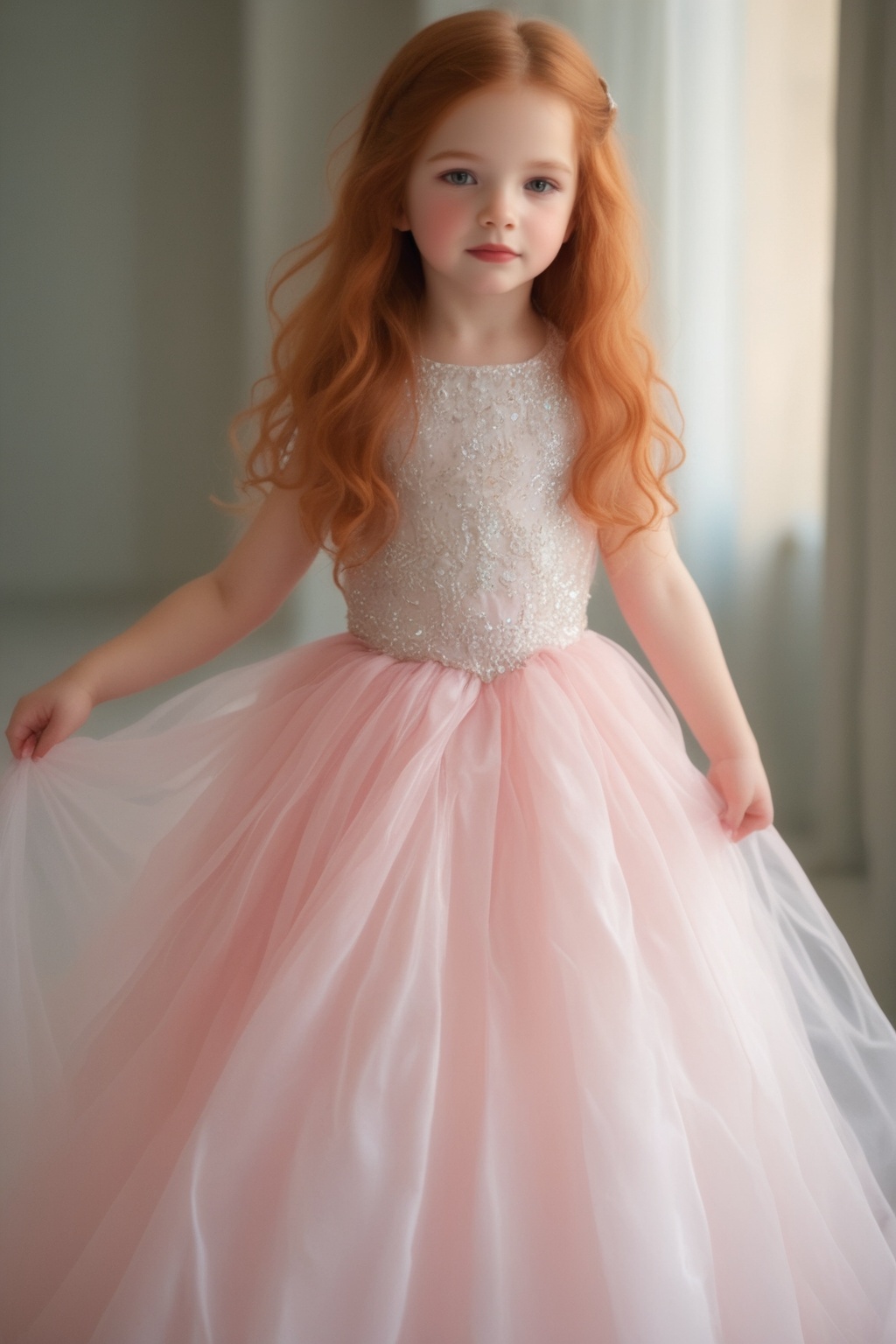 Beautiful girl with princess dress and long red hair on Tensor.Art