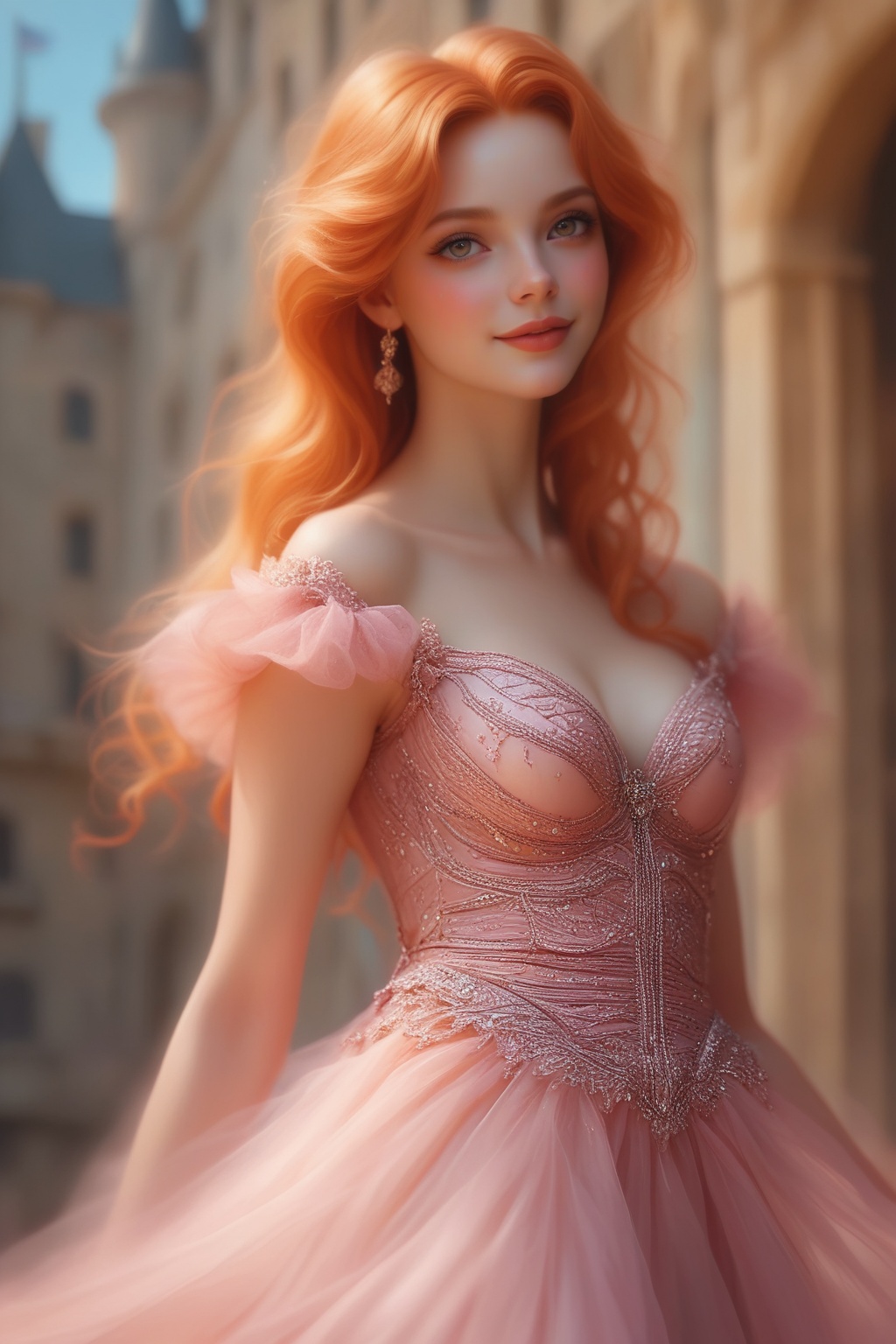 8k portrait of a beautiful princess with orange hair,  Wavy,  elegant on Tensor.Art