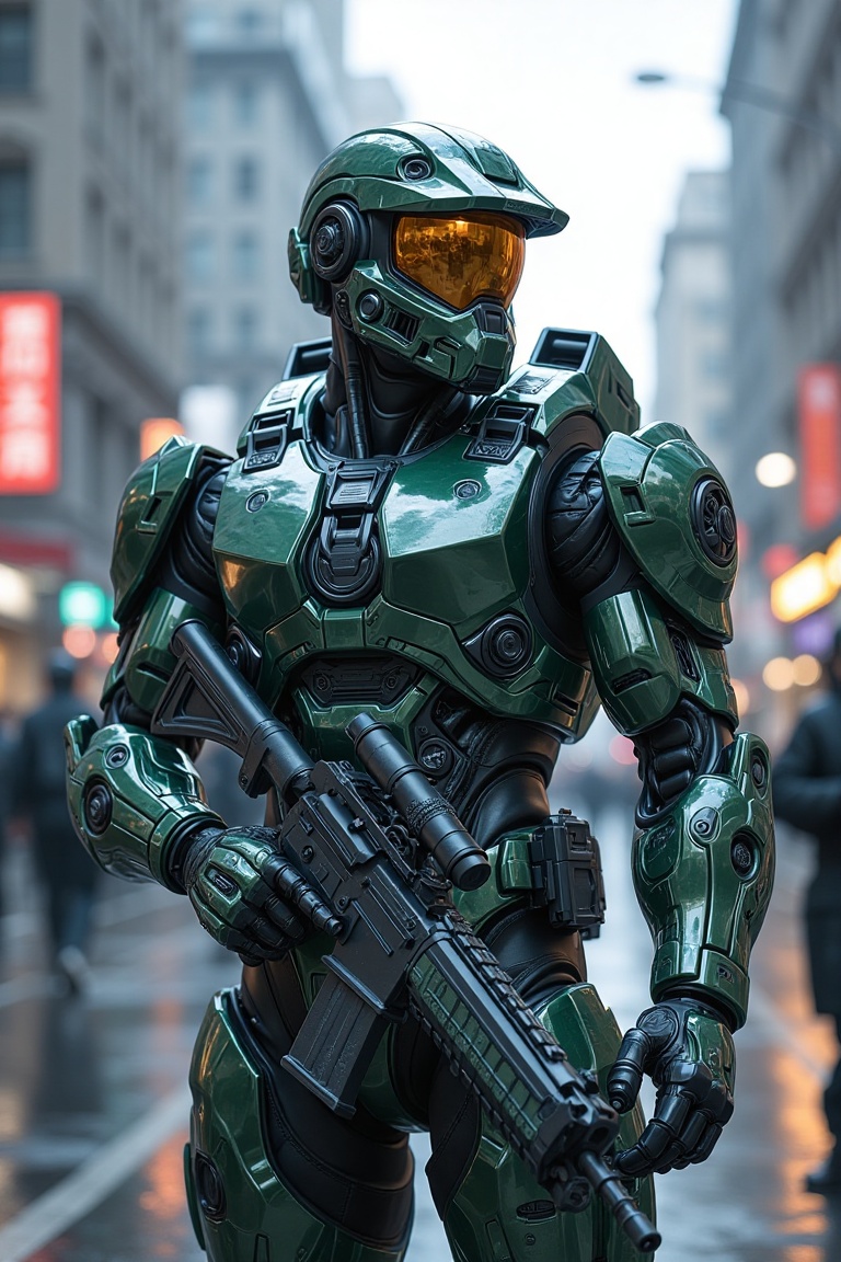 Futuristic soldier with advanced armor,  weaponry,  and helmet on Tensor.Art