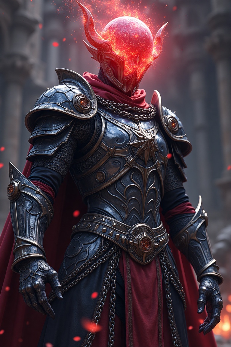 armoured chained demon using dark magic,  male,  wearing black and red cloaks on Tensor.Art