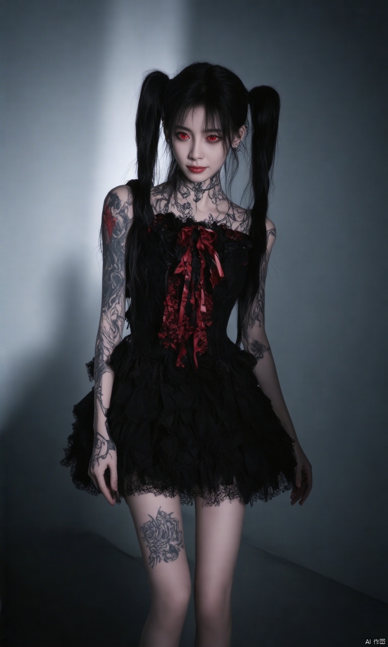 A photograph of beautiful hubggirl, (super realistic, best quality:1.25), depth, cinematic light, 
BREAK
Gothic Girl, Orgasmic expressions, lewd smiles, solo,(dark:1.4),deep shadow,darkness,moonlight, absur dres,highly detailed woman,extremely detailed eyes and face,piercing red eyes,detailed clothes, skinny, (gothic),twin tails,bangs,frills,skirt,red hair, half classicism half surrealismaristocraticlady, mystery style tattoo, 
BREAK 
perfect hands, perfect light, vibrant colors, intricate details, highly detailed skin, pale skin, photorealistic, raw, analog, taken by Sony Alpha 7R IV, Zeiss Otus 85mm F1.4, ISO 100 Shutter Speed 1/400, Vivid picture, intricate background,