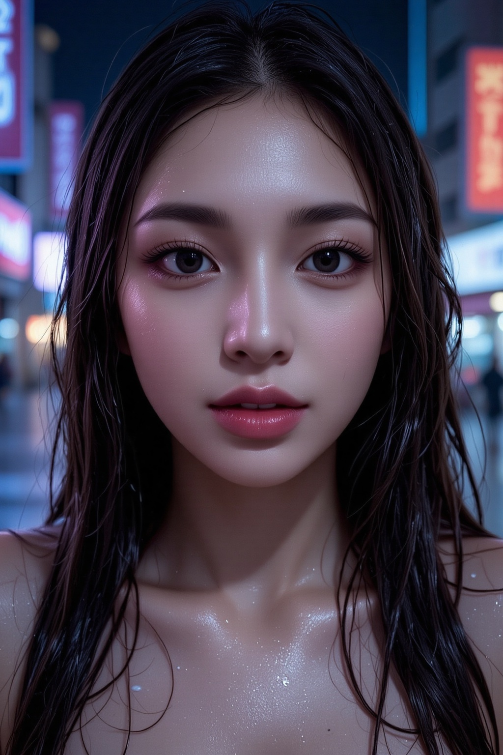 1girl,  face close-up,  wet and messy hair cascading over her shoulders on Tensor.Art