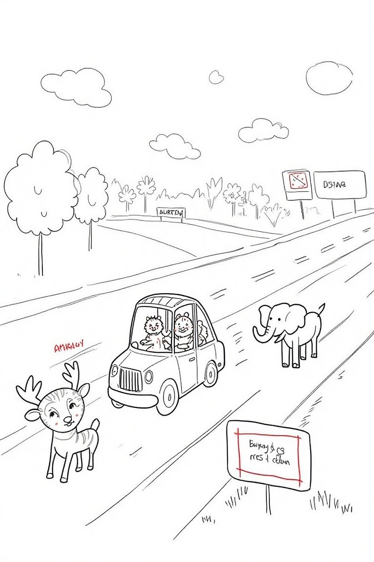 A childlike vector doodle sketch in black and white,  featuring a rusa deer,  a harimau tiger on Tensor.Art