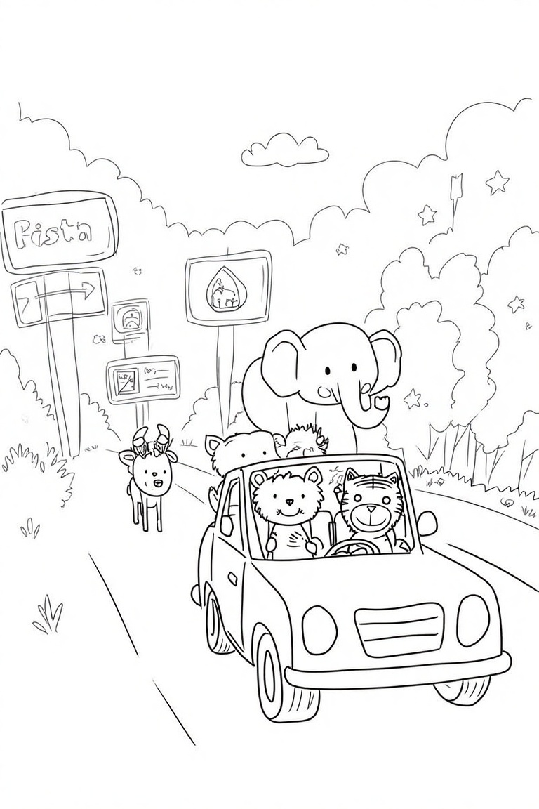 A childlike vector doodle sketch in black and white,  featuring a rusa deer,  a harimau tiger on Tensor.Art