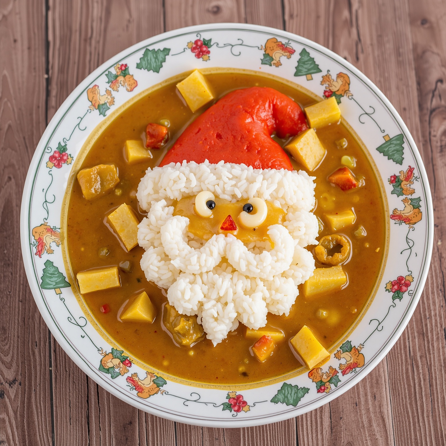 Curry Rice,  Santa Claus head,  Christmas tree pattern on Tensor.Art