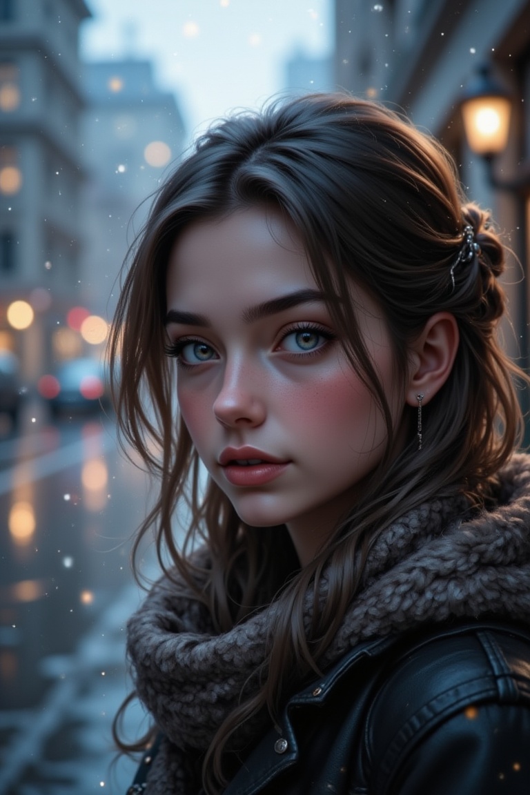 A young woman in winter attire,  close-up,  with a soft on Tensor.Art