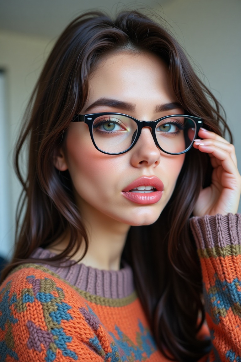 A stunning intricate full color portrait of ,  wearing a sweater,  nerdy on Tensor.Art