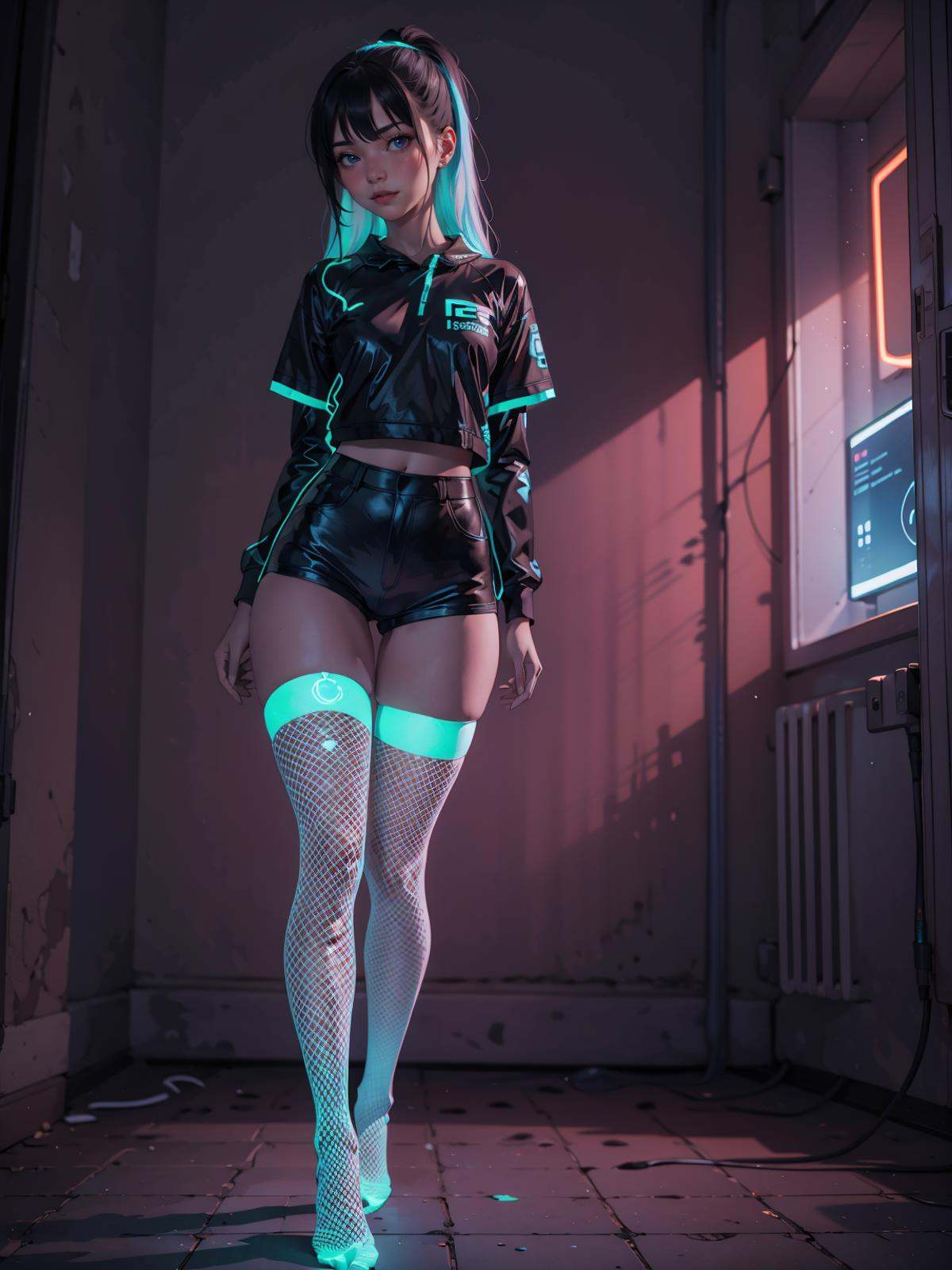 1girl,  glowing neon thighhighs on Tensor.Art