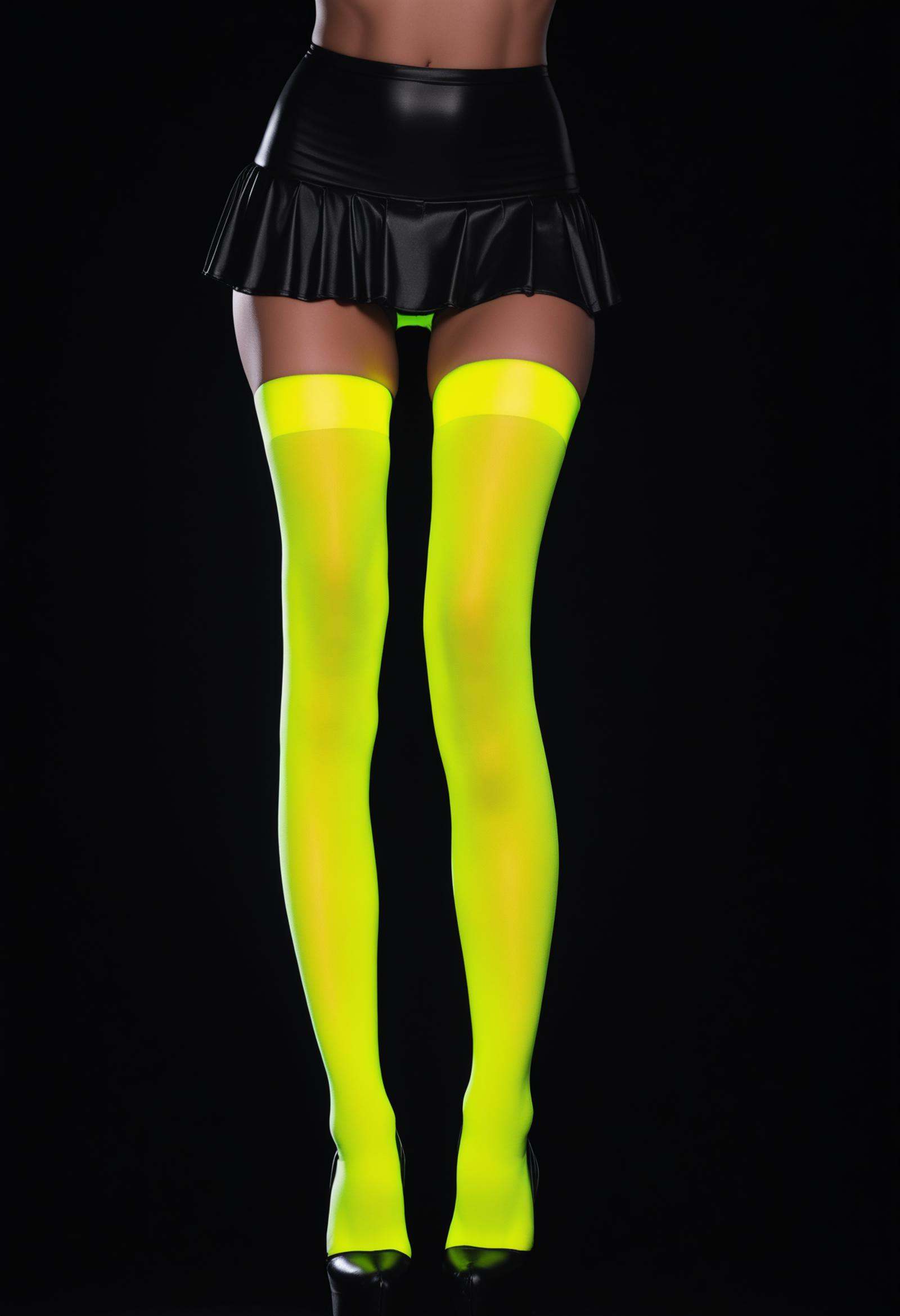 1girl,  glowing neon yellow thighhighs,  black backround on Tensor.Art