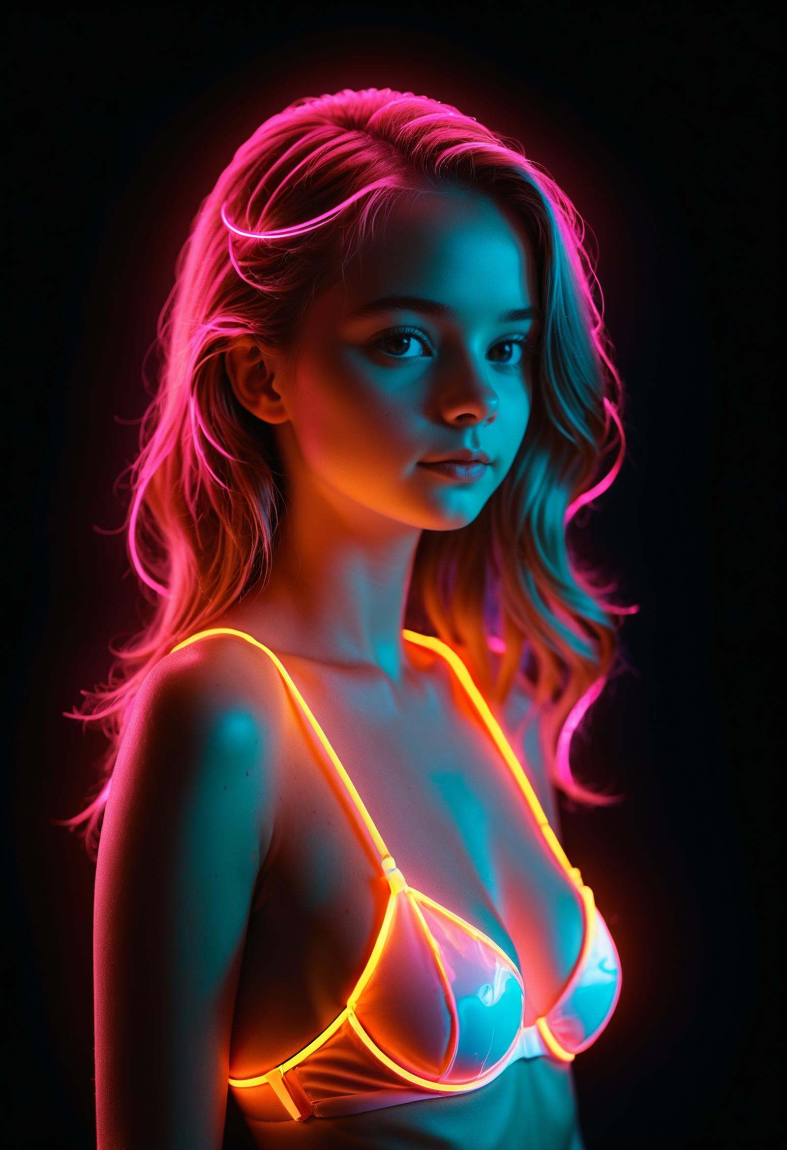 1girl,  (((luminescent-glowing-neon-style))),  dark background on Tensor.Art