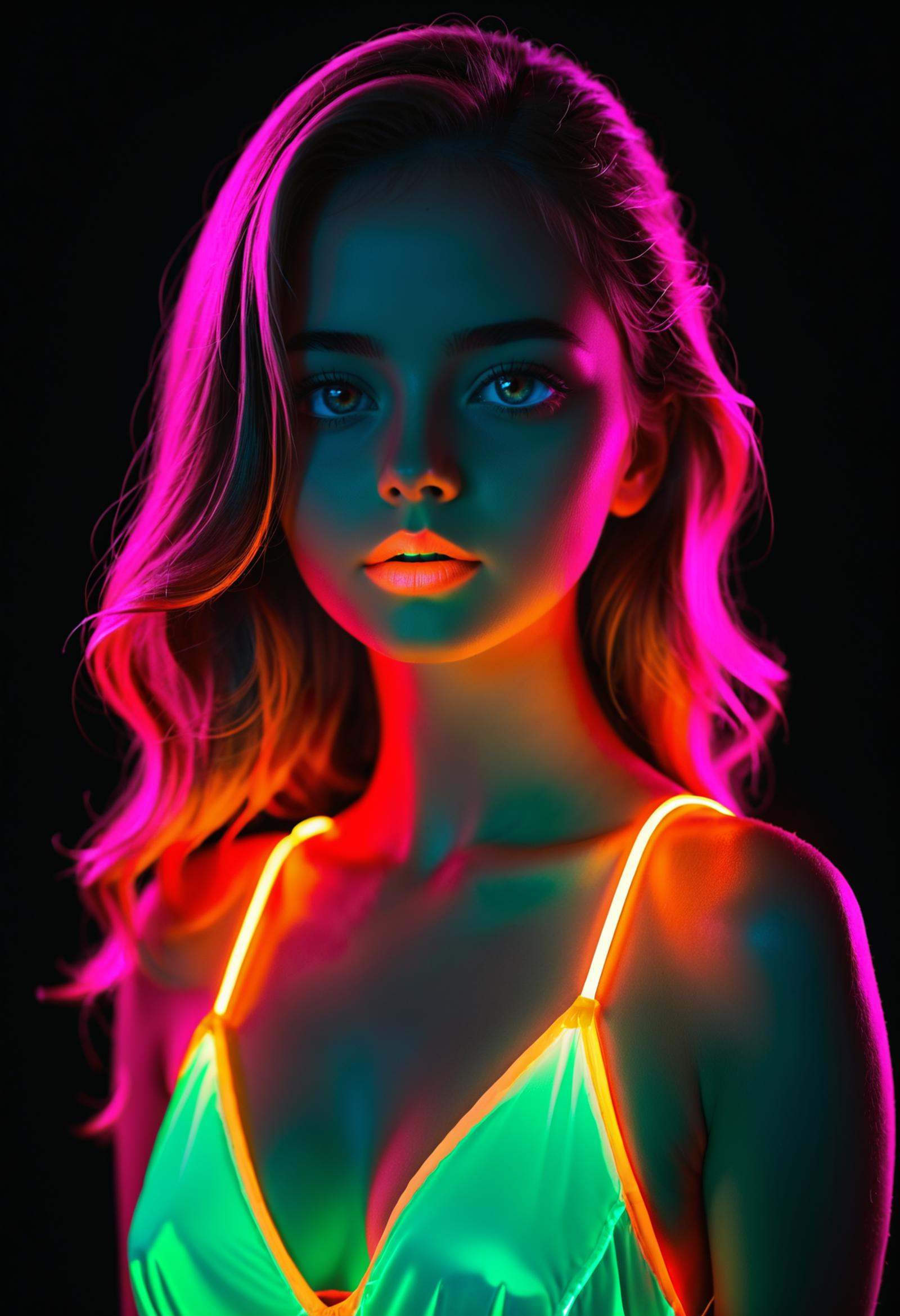 1girl,  ((luminescent-glowing-neon-style)),  glowing neon lipstick on Tensor.Art
