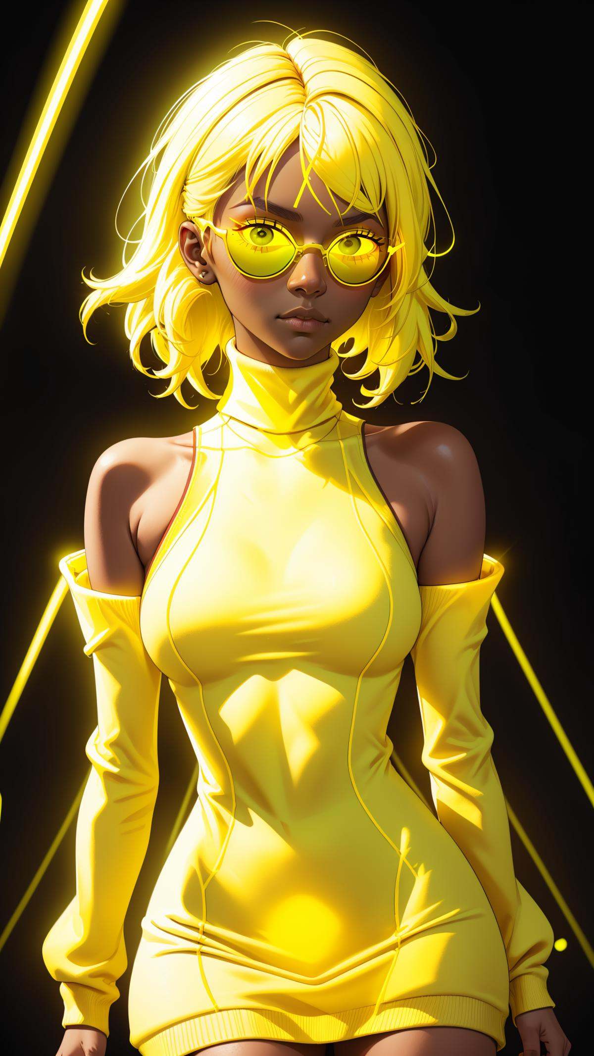 portrait,  ((glowing neon yellow sunglasses)),  yellow lenses on Tensor.Art