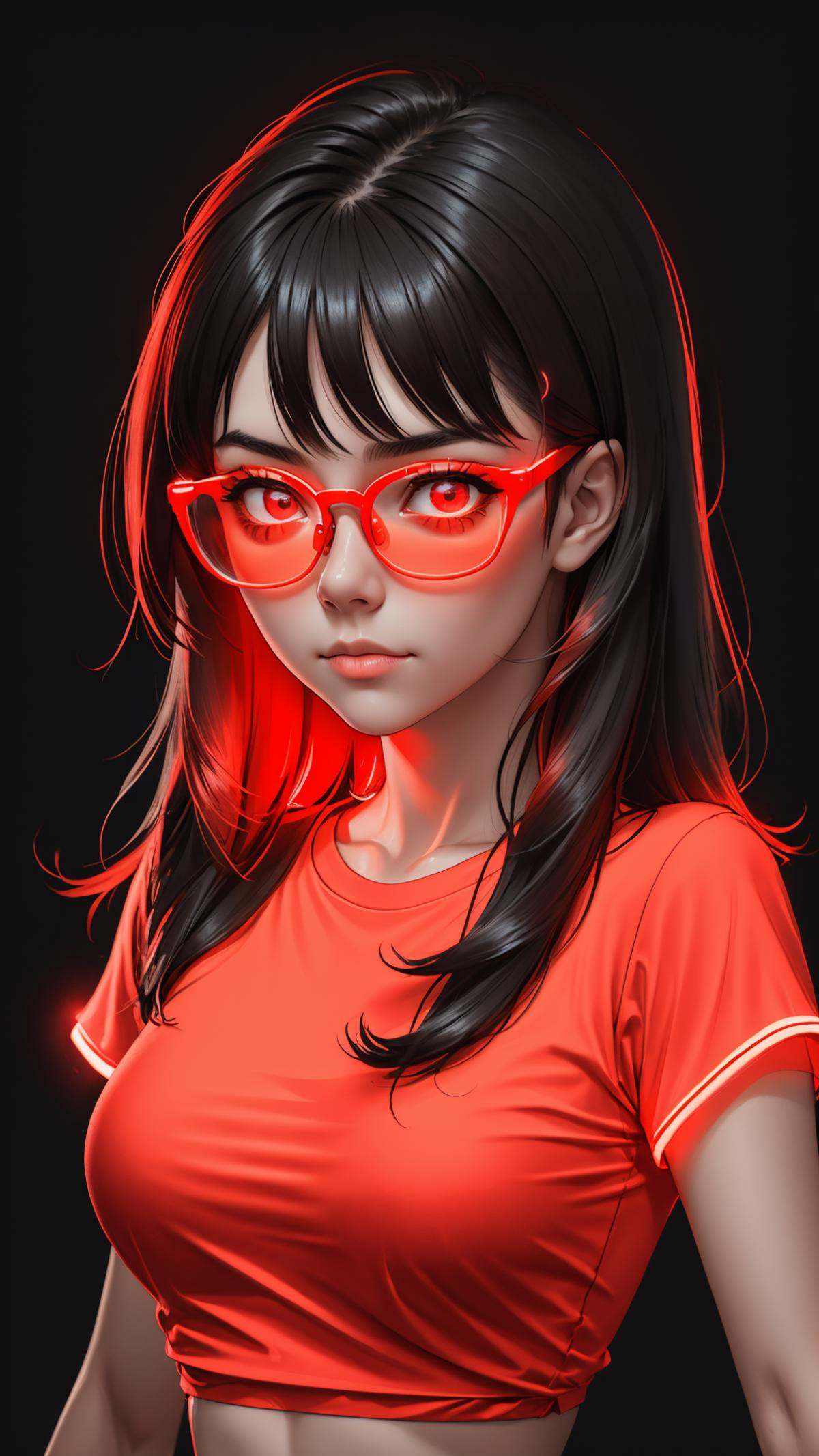 ((glowing-neon-red-shirt)),  (glowing-neon-red-glasses),  upper body portrait on Tensor.Art