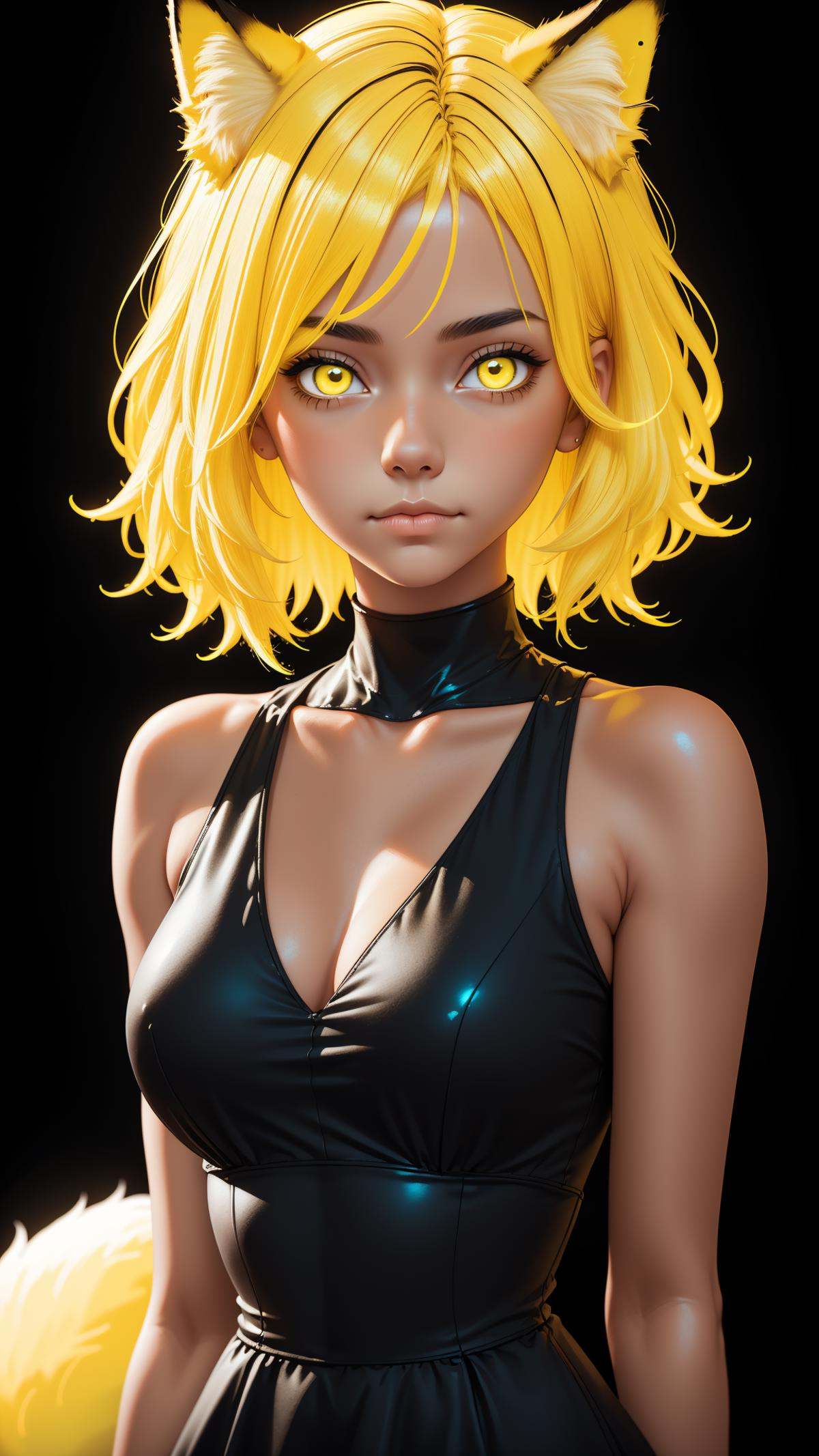 (glowing-neon-yellow-hair),  fox girl,  upper body portrait on Tensor.Art