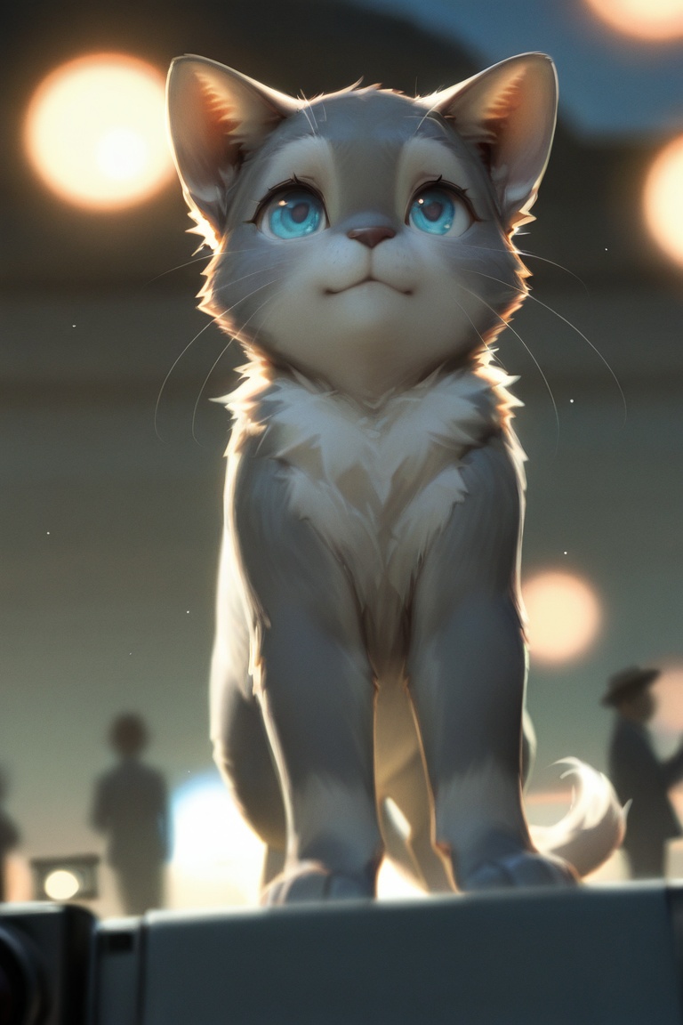 cinematic film still ((BBC Style)) picture of cute white baby kitten mobster in (wildlife) ,  white and grey fur,  thick m...