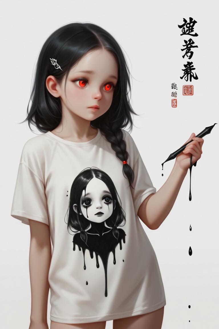 Create a white background with a penciled eye with thick,  dark lines and your pupil is kind of melting,  Drawing of a lit...