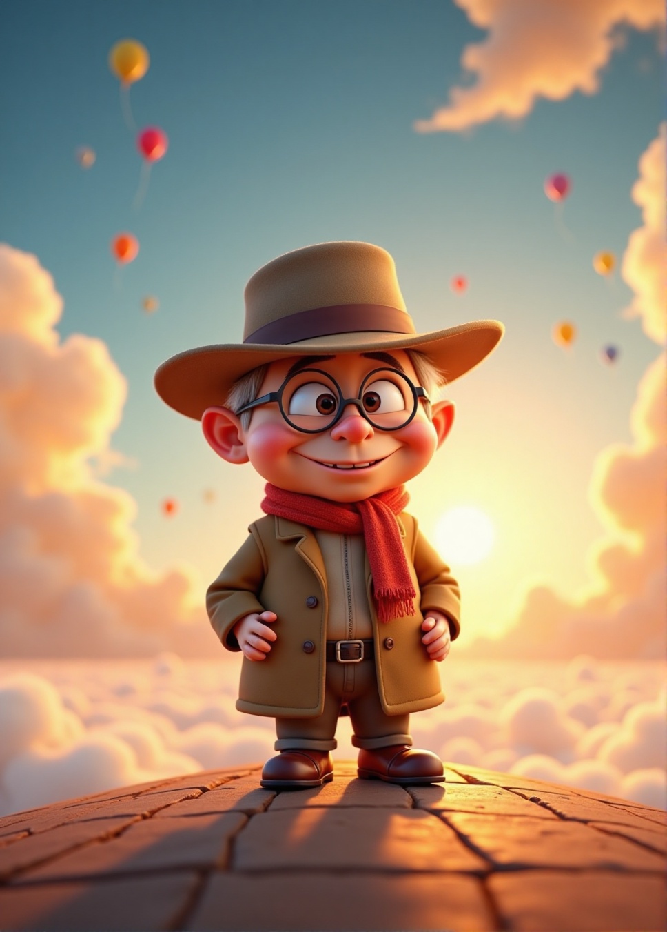 A whimsical,  vintage-inspired illustration of Carl Fredricksen,  the lovable and adventurous protagonist from Disney•Pixa...