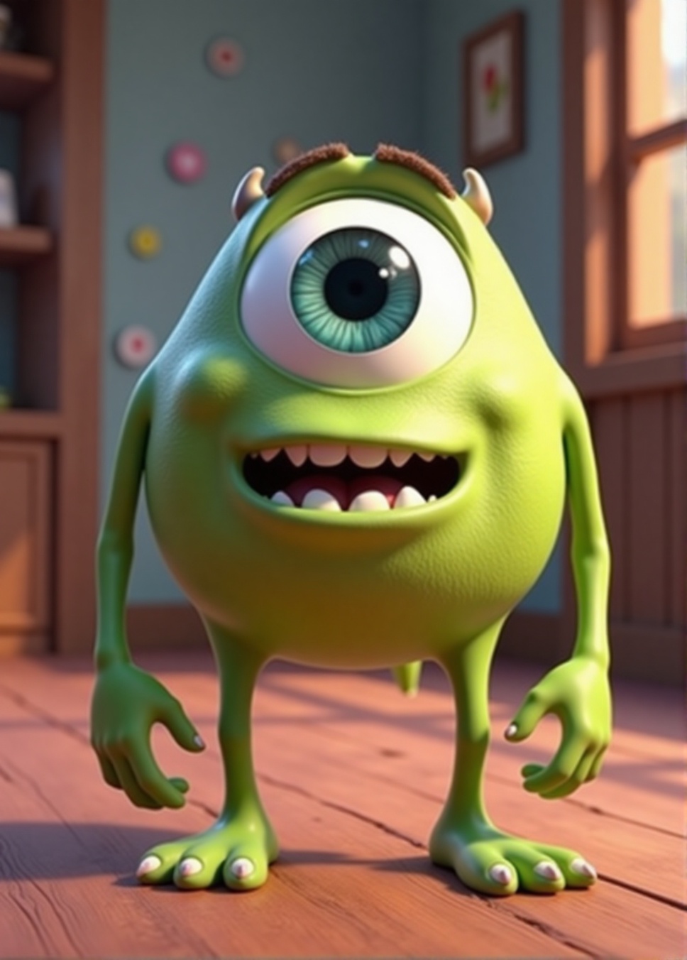 a Pixar-inspired art style,  Michael Wazowski is a fictional character who appears in Disney/Pixar's Monsters Inc. franchi...