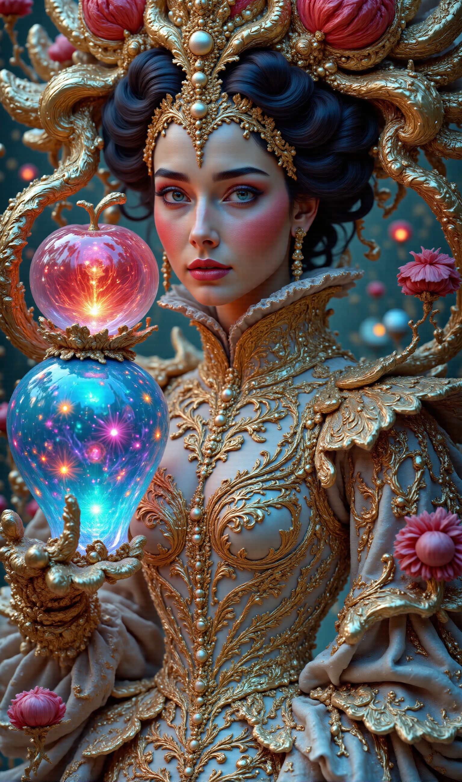 Capture a close-up shot of the regal princess's beautiful face,  illuminated by soft,  ethereal light on Tensor.Art