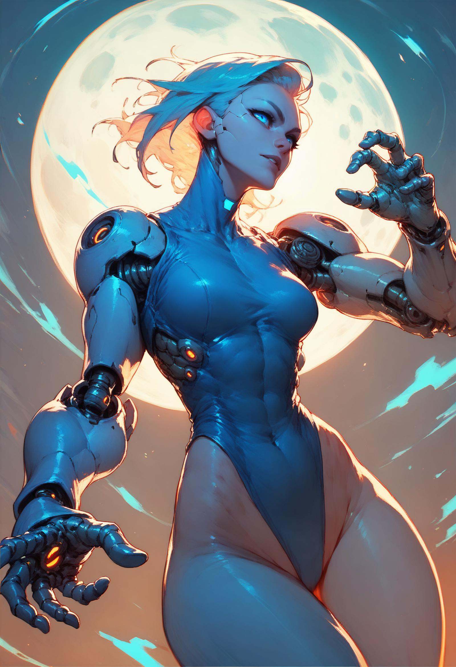 score_7_up,  cyborg girl,  glowing blue eyes on Tensor.Art