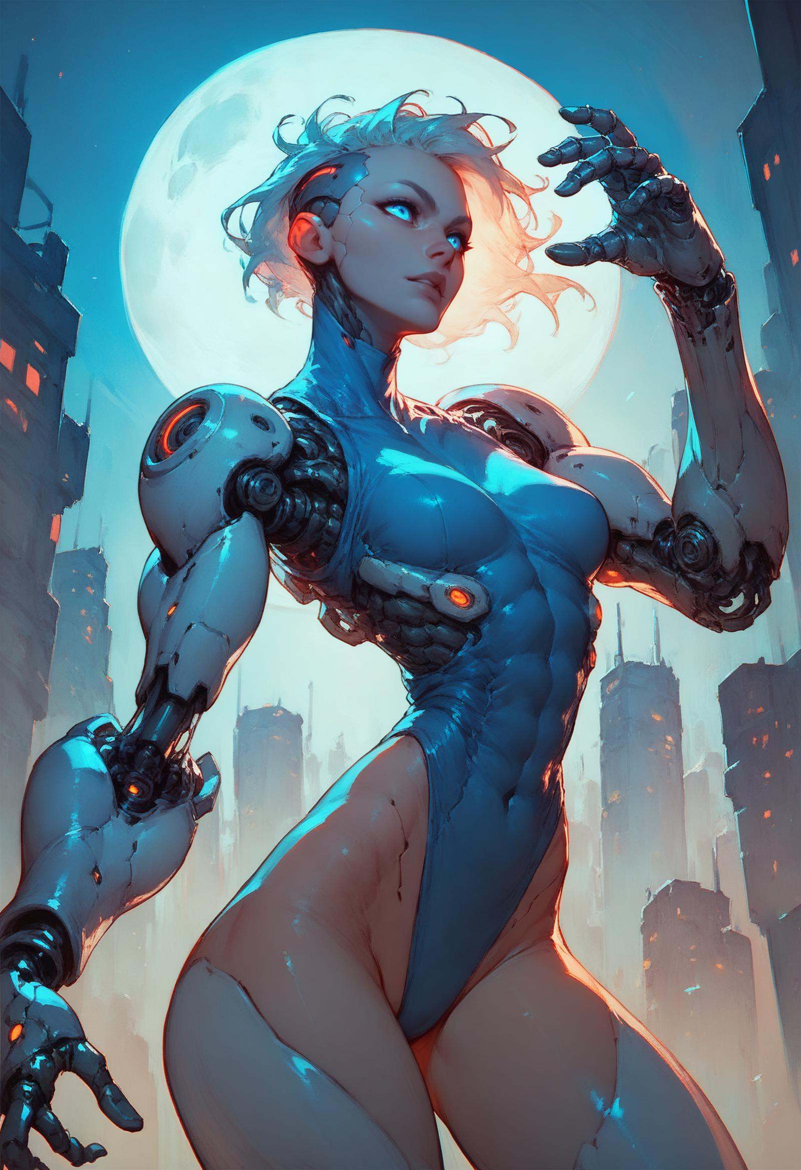 score_7_up,  cyborg girl,  glowing blue eyes on Tensor.Art
