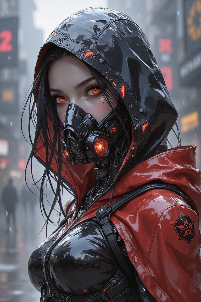 A futuristic and edgy female character with an intense,  striking presence,  set against a moody on Tensor.Art