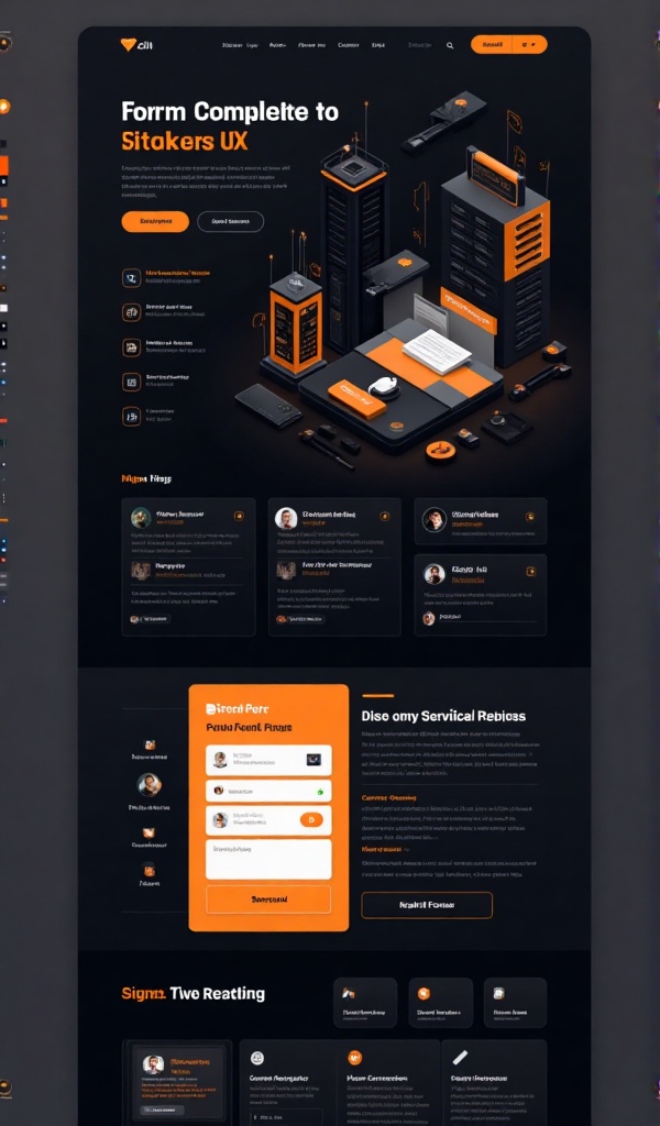 UX design/Website UI [Landing page],[Landing page website for filling out forms] High quality website structure, complete with prices for various services, complete website footer, address and contact channels, attractive black and orange color scheme and a service signup box, professionally designed, professional website design.