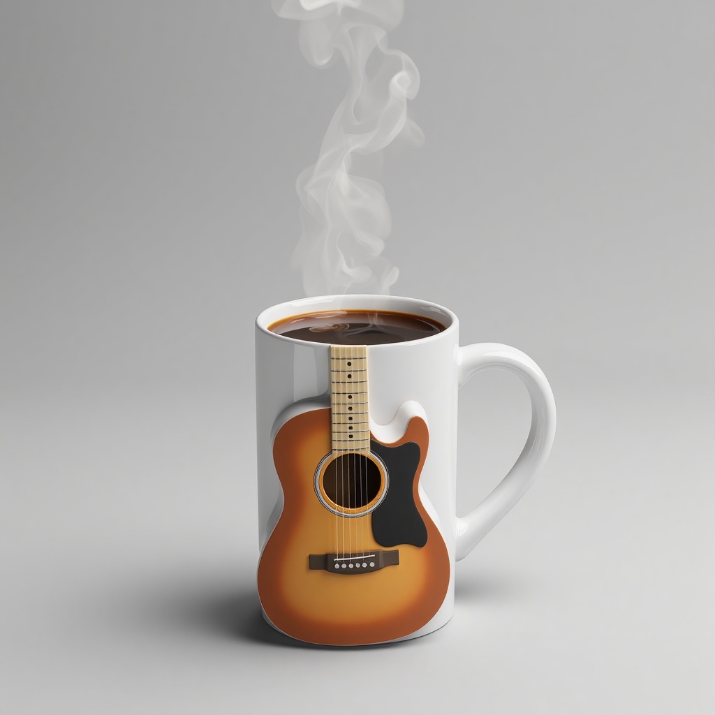 custom_mug,  A guitar shaped mug,  contain coffee with steams on Tensor.Art