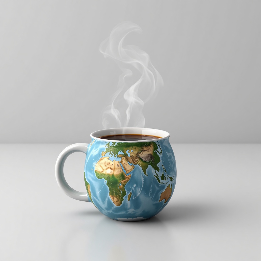 custom_mug,  A planet earth mug,  contain coffee with steams on Tensor.Art