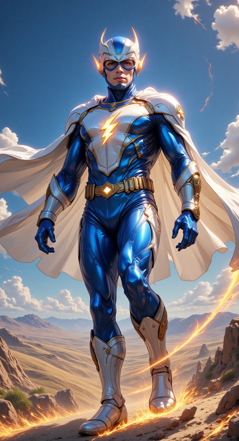 The Flash reimagined in an Israeli style,  wearing a suit that incorporates symbols and elements deeply rooted in Israeli...