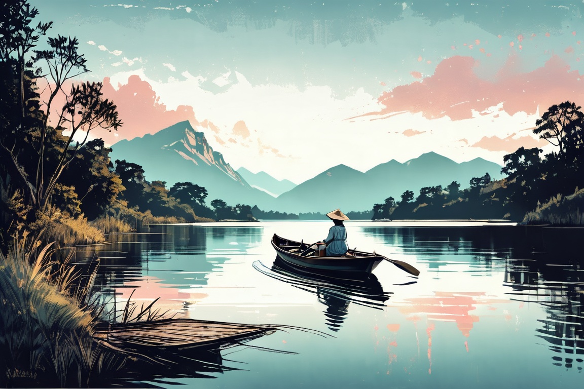 A lady on a small boat in a lake on Tensor.Art