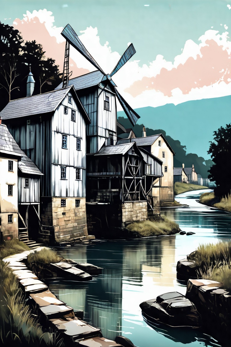 a mill close to a river on Tensor.Art