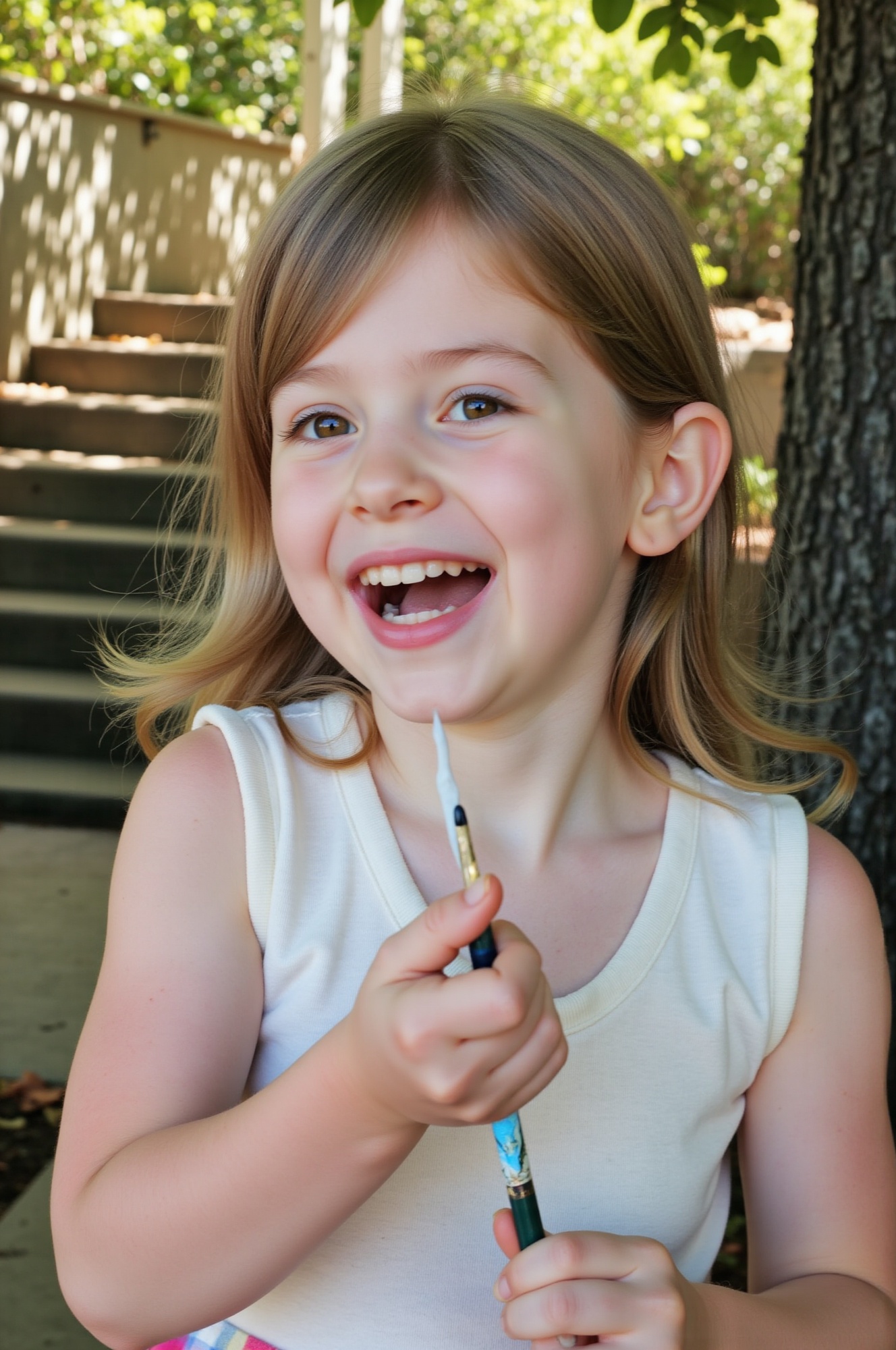 The little girl is joyfully playing with soap bubbles. on Tensor.Art