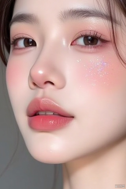Beautiful face, Chinese beauty, makeup, a small amount of glitter, light pink lips, pure feeling
