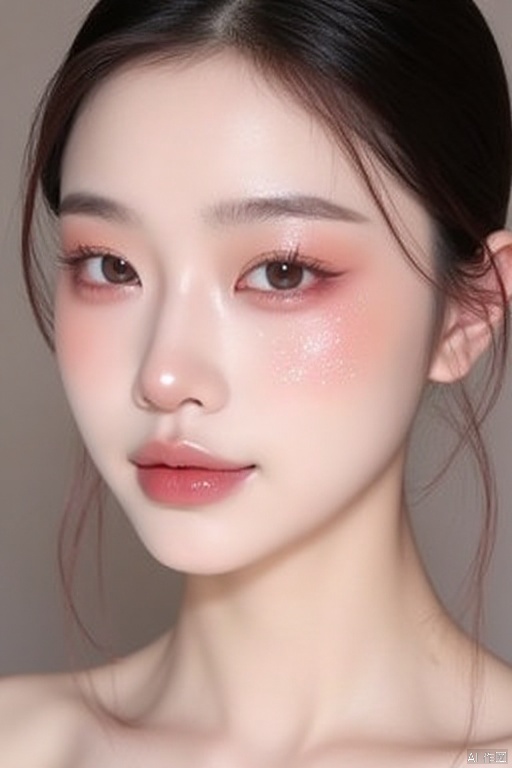 Beautiful face, Chinese beauty, makeup, a small amount of glitter, light pink lips, pure feeling