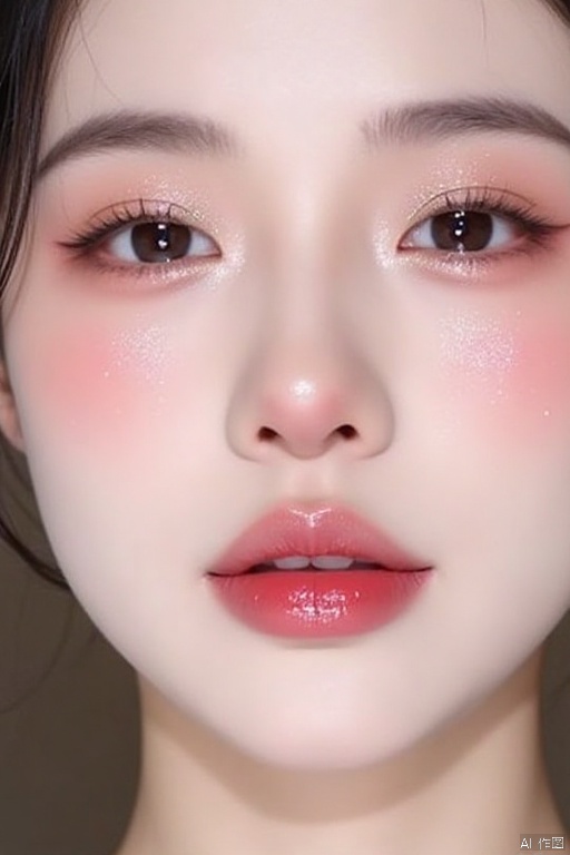 Beautiful face, Chinese beauty, makeup, a small amount of glitter, light pink lips, pure feeling