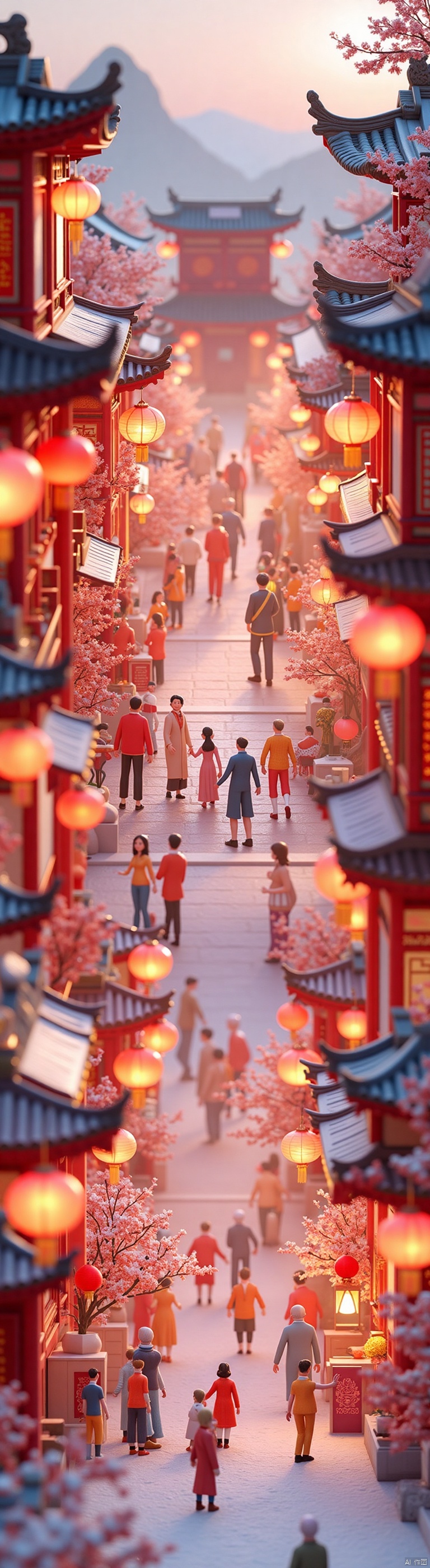 Chinese architecture,Chinese character,NYZG,
NYZG,Chinese architecture,Chinese character, Miniaturized,Spring Festival ,Ancient Chinese Architecture, Chinese New Year Figures, Lunar New Year Lanterns, Spring Festival Couplets, Gathering Outside, Lively Atmosphere, Temple of Words, Outstanding Lighting, Snow, Volumetric Landscape, 3D,super detail,