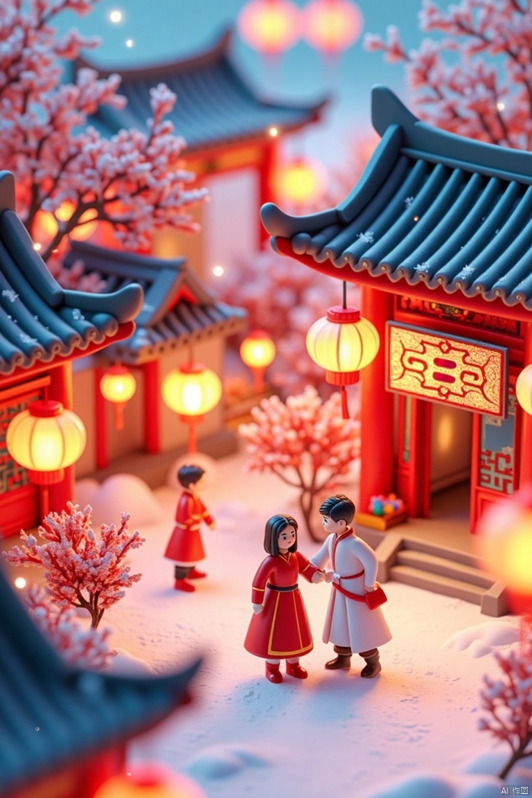 Chinese architecture,Chinese character,NYZG,
NYZG,Chinese architecture,Chinese character, Miniaturized,Spring Festival ,Ancient Chinese Architecture, Chinese New Year Figures, Lunar New Year Lanterns, Spring Festival Couplets, Gathering Outside, Lively Atmosphere, Temple of Words, Outstanding Lighting, Snow, Volumetric Landscape, 3D,super detail,