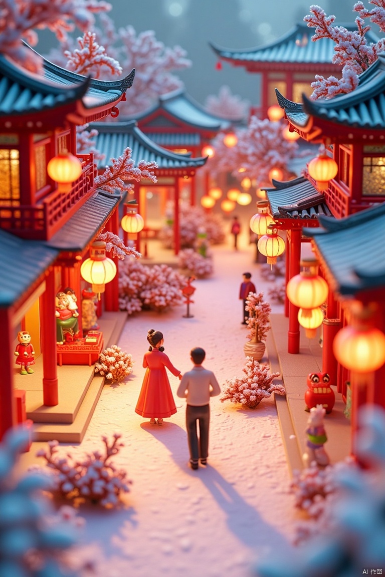 Chinese architecture,Chinese character,NYZG,
NYZG,Chinese architecture,Chinese character, Miniaturized,Spring Festival ,Ancient Chinese Architecture, Chinese New Year Figures, Lunar New Year Lanterns, Spring Festival Couplets, Gathering Outside, Lively Atmosphere, Temple of Words, Outstanding Lighting, Snow, Volumetric Landscape, 3D,super detail,
