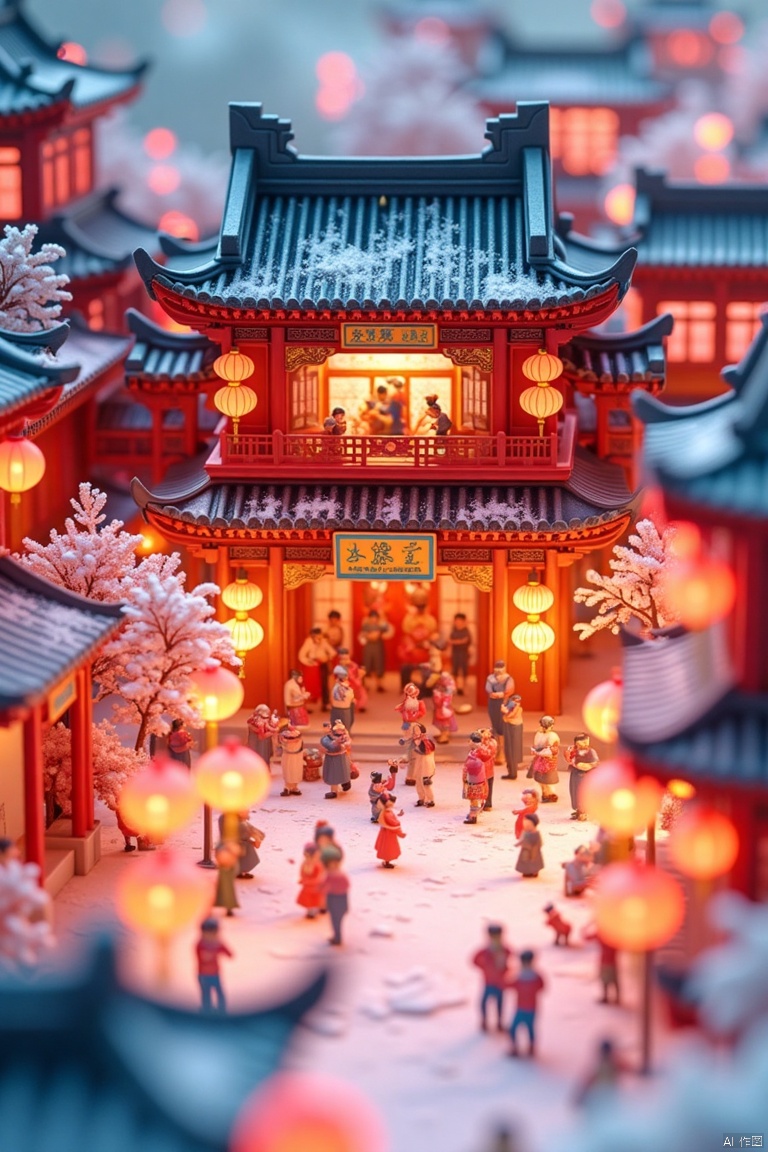 Chinese architecture,Chinese character,NYZG,
NYZG,Chinese architecture,Chinese character, Miniaturized,Spring Festival ,Ancient Chinese Architecture, Chinese New Year Figures, Lunar New Year Lanterns, Spring Festival Couplets, Gathering Outside, Lively Atmosphere, Temple of Words, Outstanding Lighting, Snow, Volumetric Landscape, 3D,super detail,