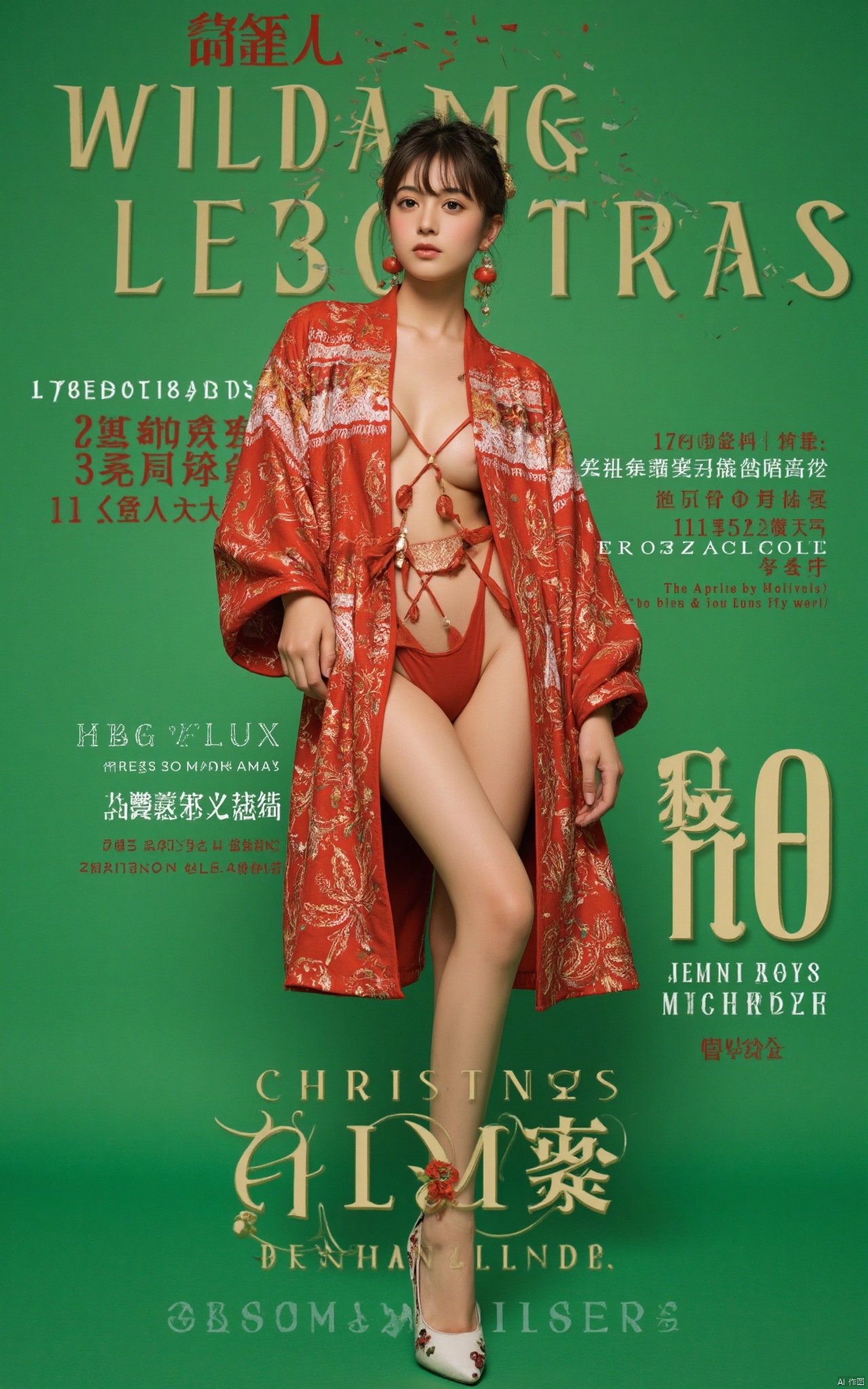 A picture of Christmas Poster\(hubg style)\. This is the cover of a high fashion magazine featuring a full body shot of a...